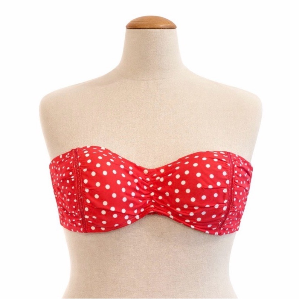 JANTZEN Bikini Top Size 14 Red & White Polka Dot Straps or Strapless Ruching